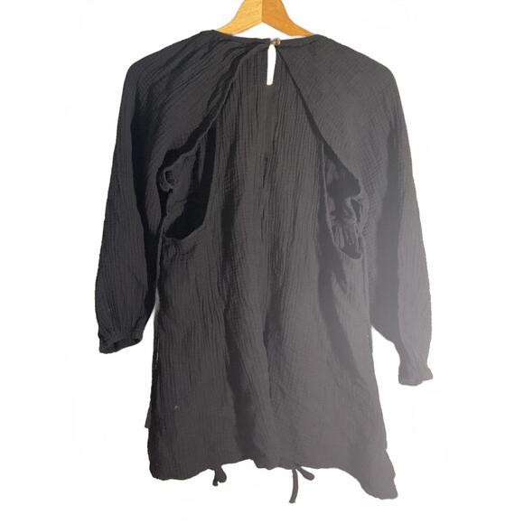 Black Gauze Open Back Long Sleeve Tunic  with Pockets Medium - Picture 8 of 11